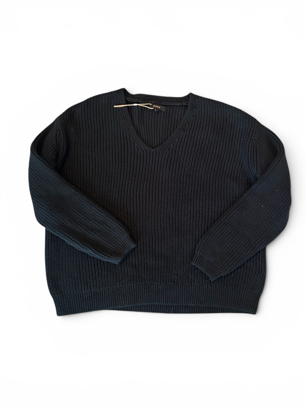 Quince Black Ribbed V-Neck Sweater soft Cotton perfect for a summer night.